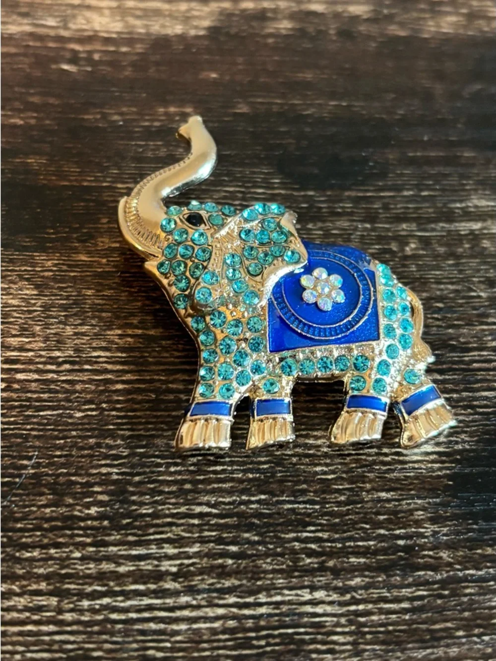 Mint Blue and Teal Elephant Brooch